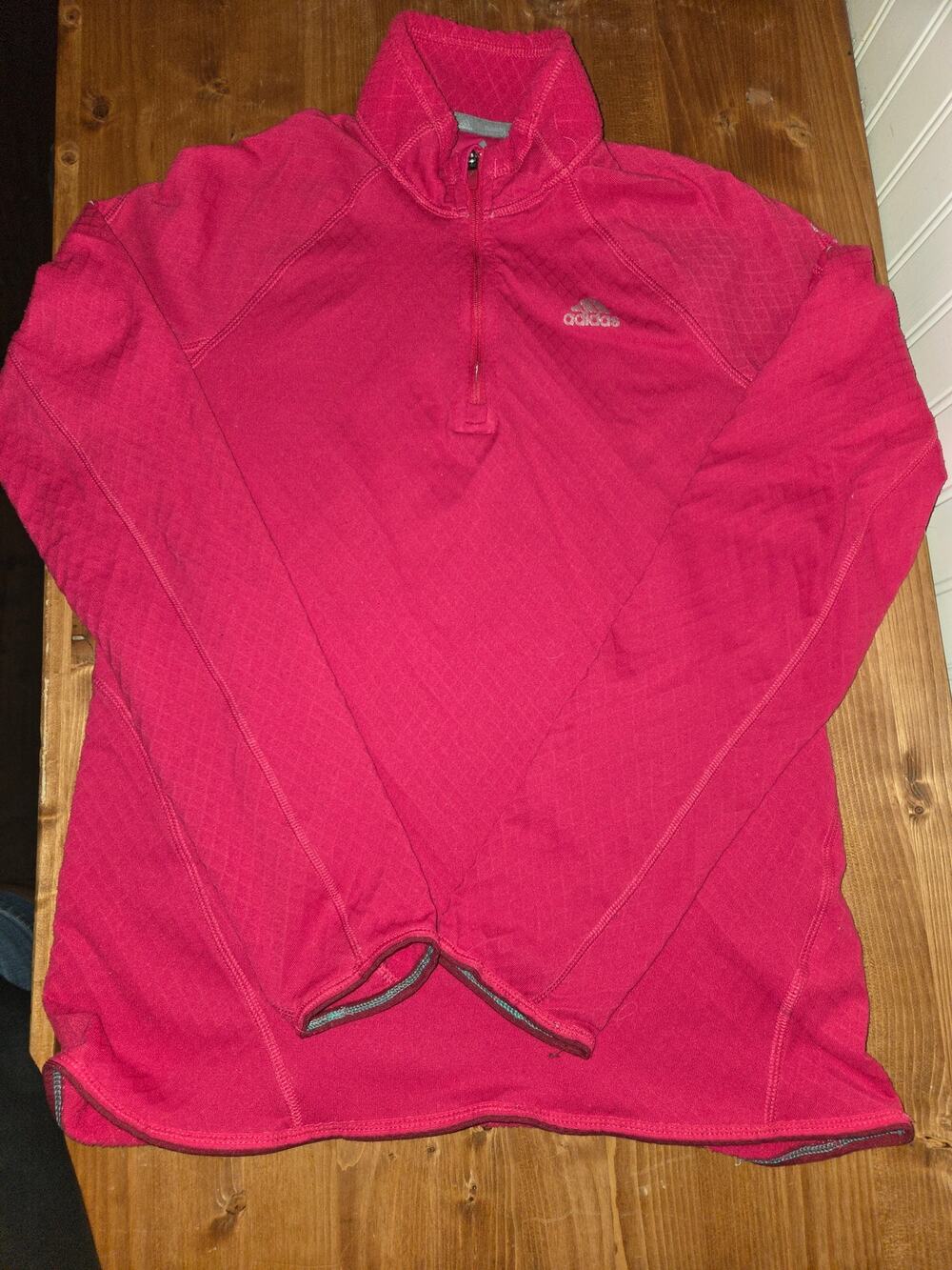 Adidas Climawarm Pink Textured 1/4 Zip Fleece Running Jacket - Small